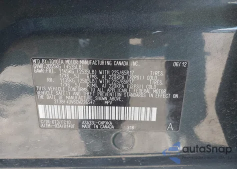 2012 Toyota Rav4 z USA, uszkodzony, nr VIN 2T3BF4DV6CW226547